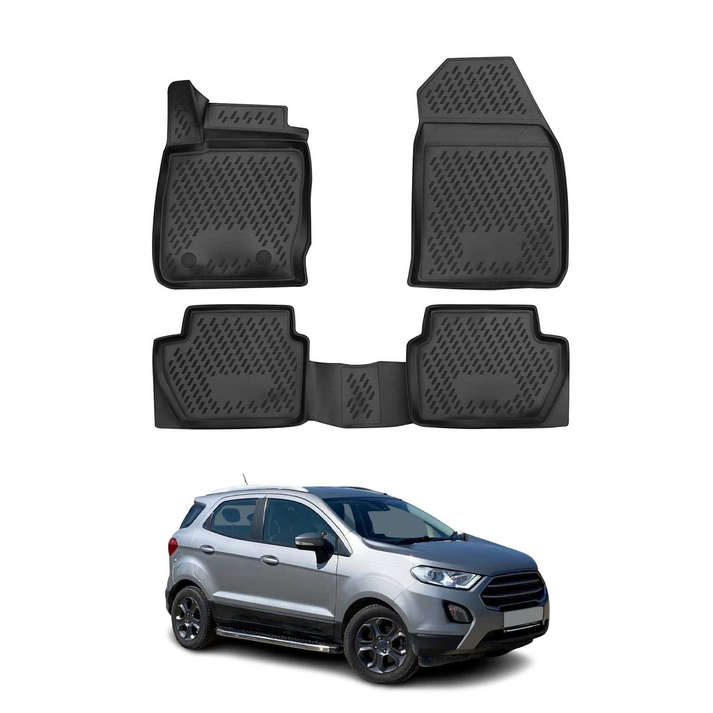 Set covorașe și tapițerie portbagaj pentru Ford Ecosport 2014-2017, cauciuc TPE, negru, 5x