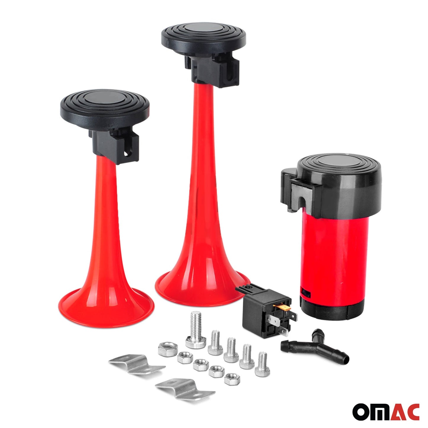 12V/115dB Czerwony 2-trąbkowy kompresor pneumatyczny głośny do samochodów, łodzi, ciężarówek, pojazdów osobowych