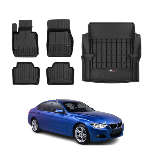 OMAC Fußmatten & Kofferraumwanne Set für BMW 3er F30 2011-2018 Gummi Schwarz 5x