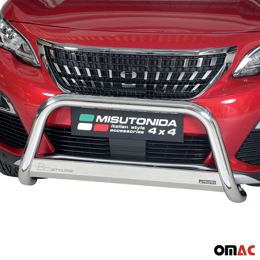 Bară de protecție/buton față pentru Peugeot 3008 2018-2021 ø63mm oțel argintiu protecție