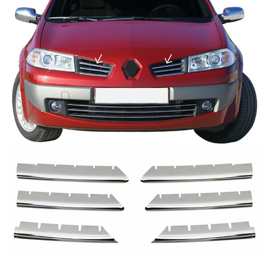Kühlergrill Leisten Grillleisten für Renault Megane 2002-2006 Chrom Silber 6x