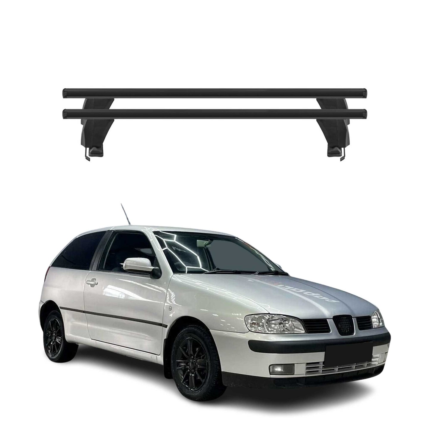 Menabo Dachträger Grundtäger für Seat Ibiza mk2 1993-2002 50kg Alu Schwarz 2 tlg