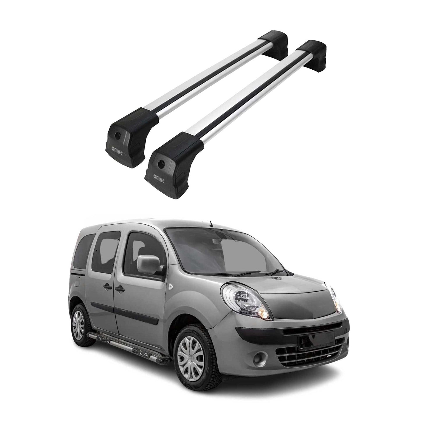 Portbagaj de plafon pentru Renault Kangoo mk2 2007-2021 75kg gri aluminiu 2 buc