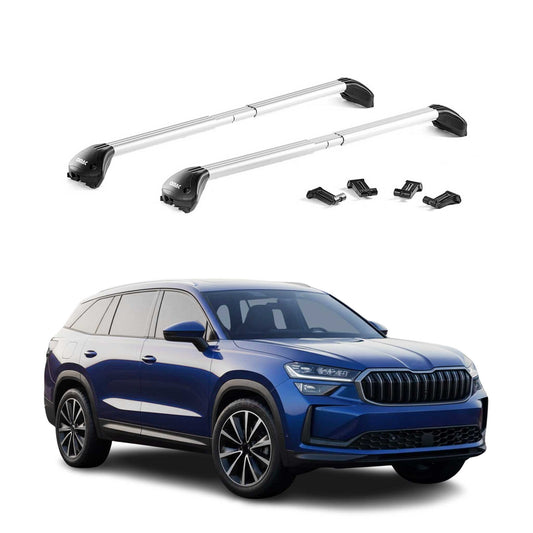 Portbagaj de plafon pentru Skoda Kodiaq 2016-2024 100kg aluminiu argintiu 2x ABE