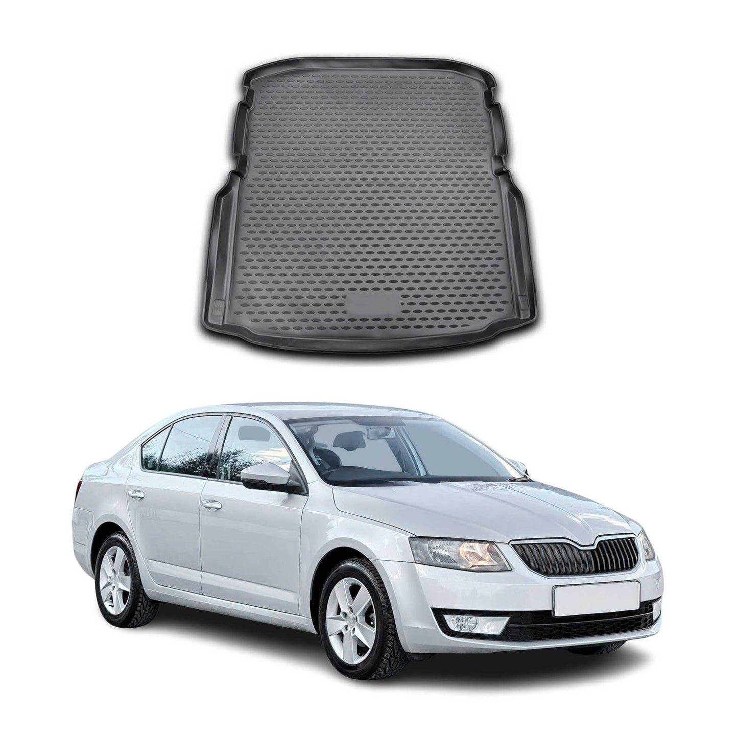 Kofferraummatte Kofferraumwanne für Skoda Octavia 2013-2021 Gummi TPE Schwarz
