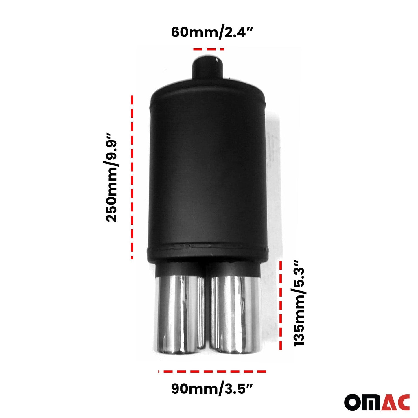 Sistem de evacuare, tobă de eșapament, țeavă de eșapament din oțel inoxidabil, piesă terminală, oțel inoxidabil cromat, 60 mm