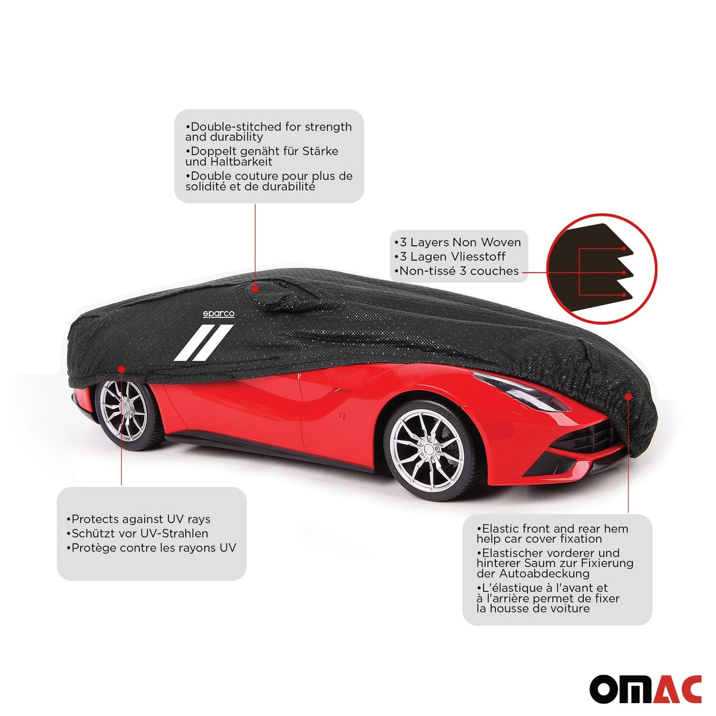 SPARCO Auto Schutzhülle Vollgarage Autoabdeckung Schwarz Ganzgarage Autogarage L