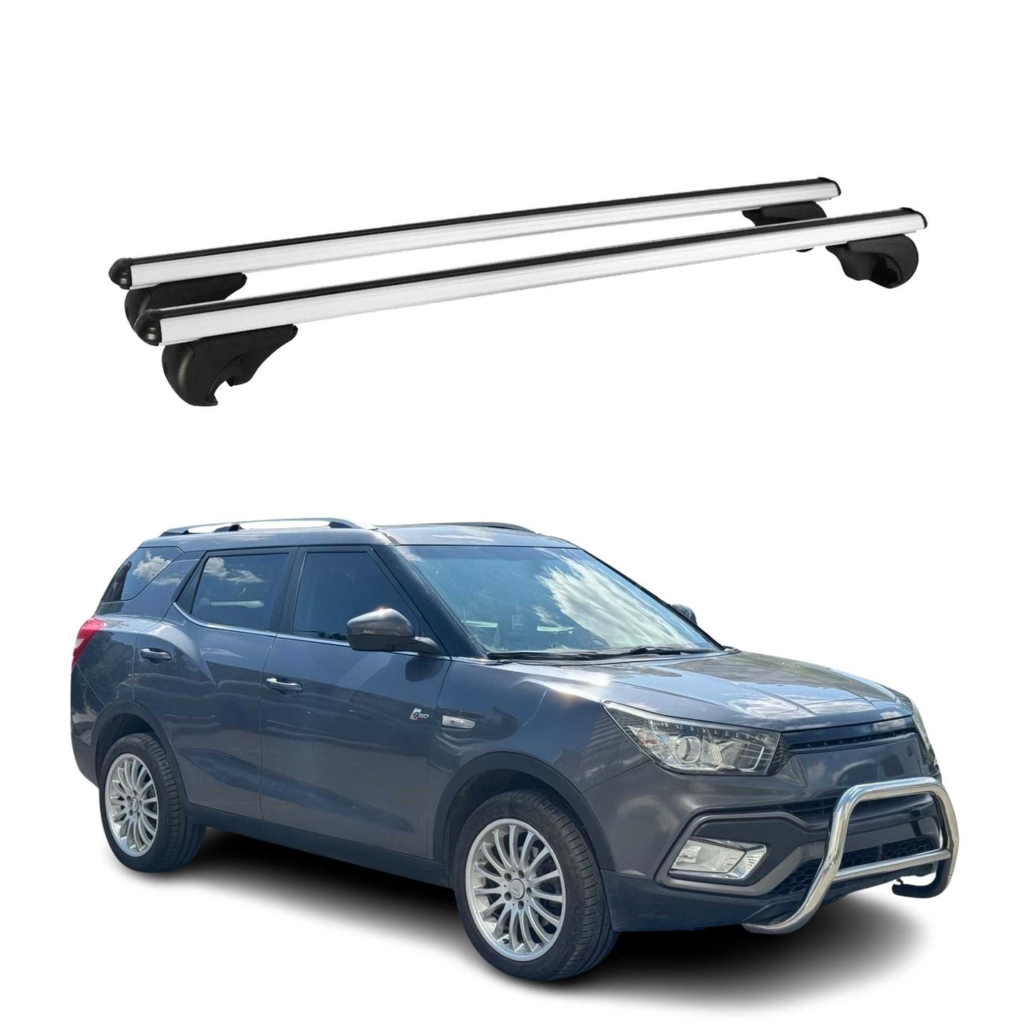 Portbagaj de plafon pentru SsangYong XLV 2016-2019 75kg aluminiu argintiu 2 piese