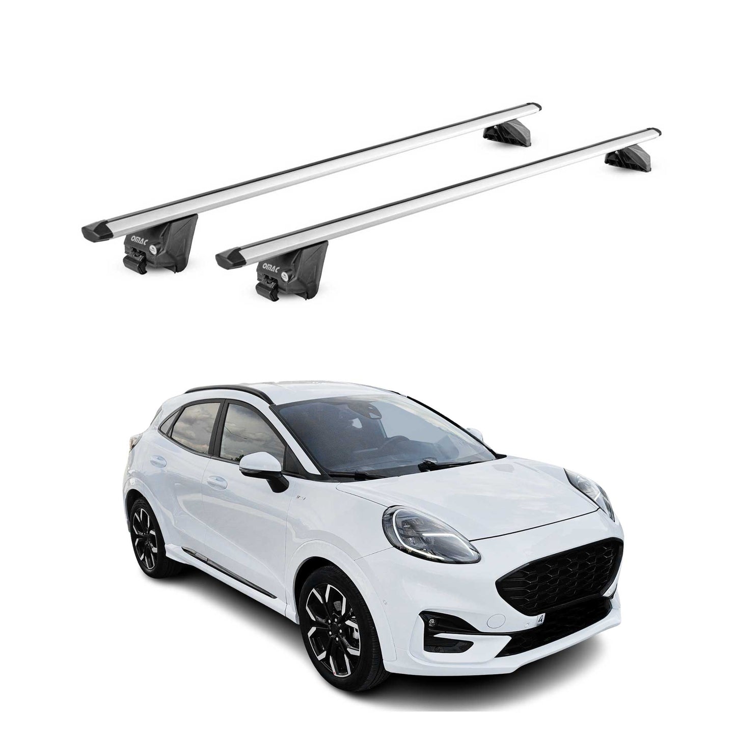 Portbagaj de plafon pentru Ford Puma 2019-2025 100kg aluminiu argintiu 2 piese ABE