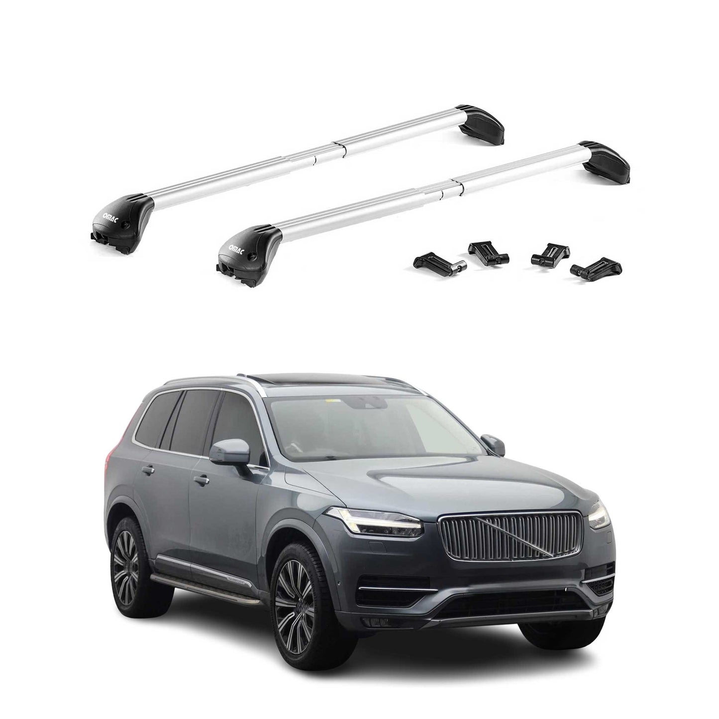 Portbagaj de plafon pentru Volvo XC90 2015-2025 100kg aluminiu argintiu 2x ABE