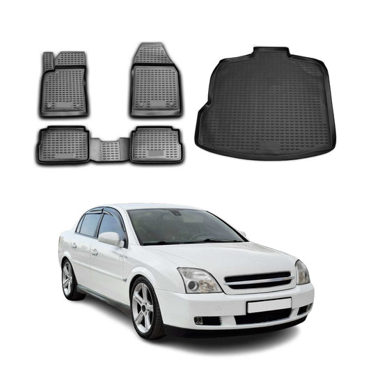 Set covorașe și tapițerie portbagaj pentru Opel Vectra C 2002-2008, cauciuc TPE, negru, 5x