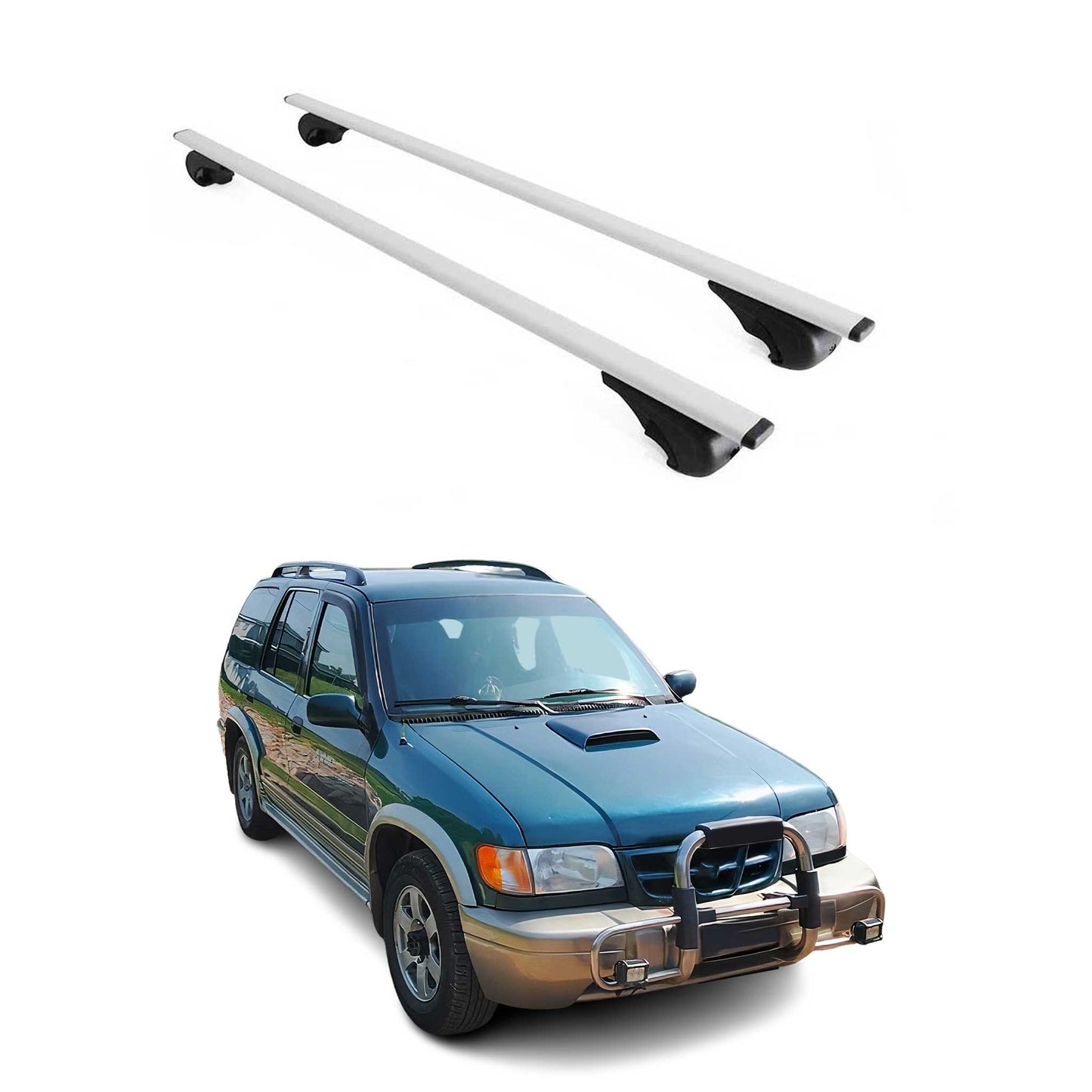 Portbagaj de plafon pentru Kia Sportage 1993-2010, 75kg, metal, argintiu, 2 bucăți