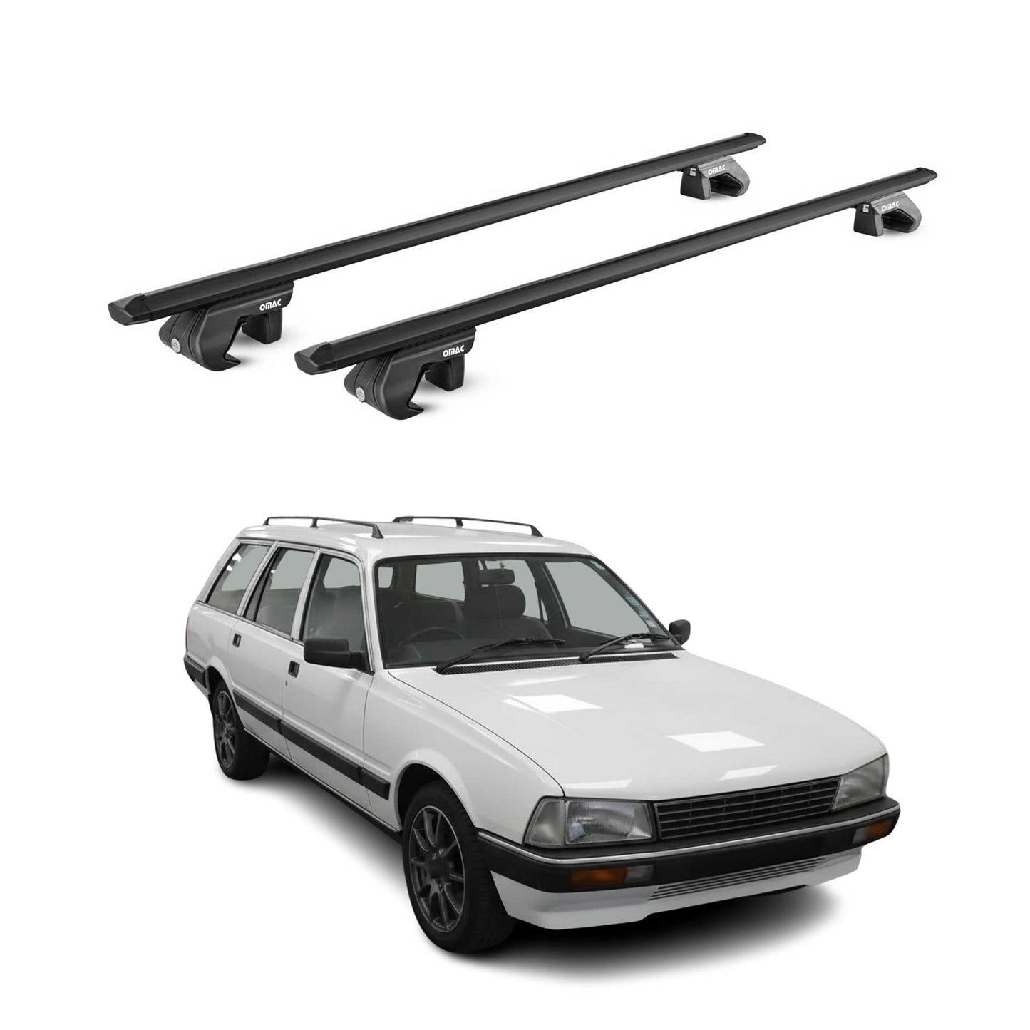 Dachträger Grundtäger für Peugeot 505 Kombi 1982-1992 90kg Alu Schwarz 2 tlg ABE