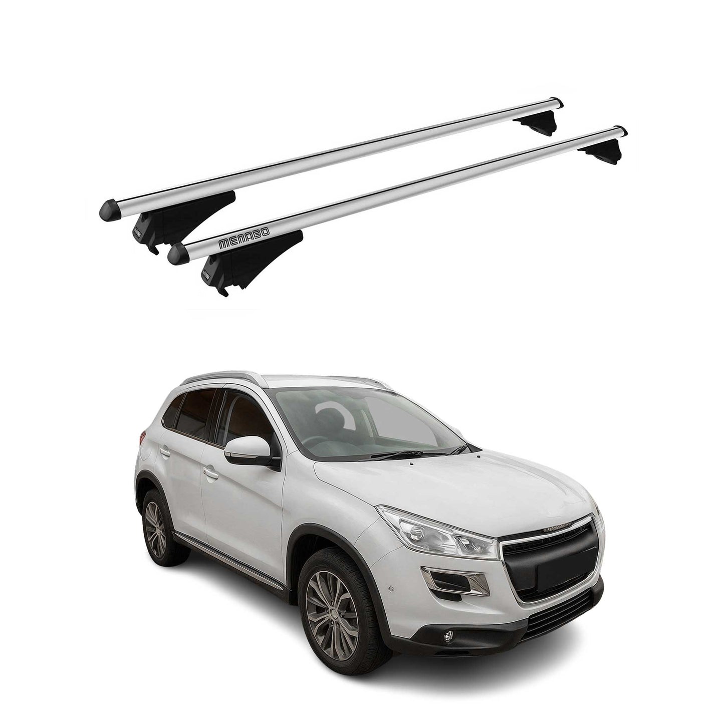 Menabo Dachträger Grundtäger für Peugeot 4008 2013-2017 75kg Alu Silber 2 tlg