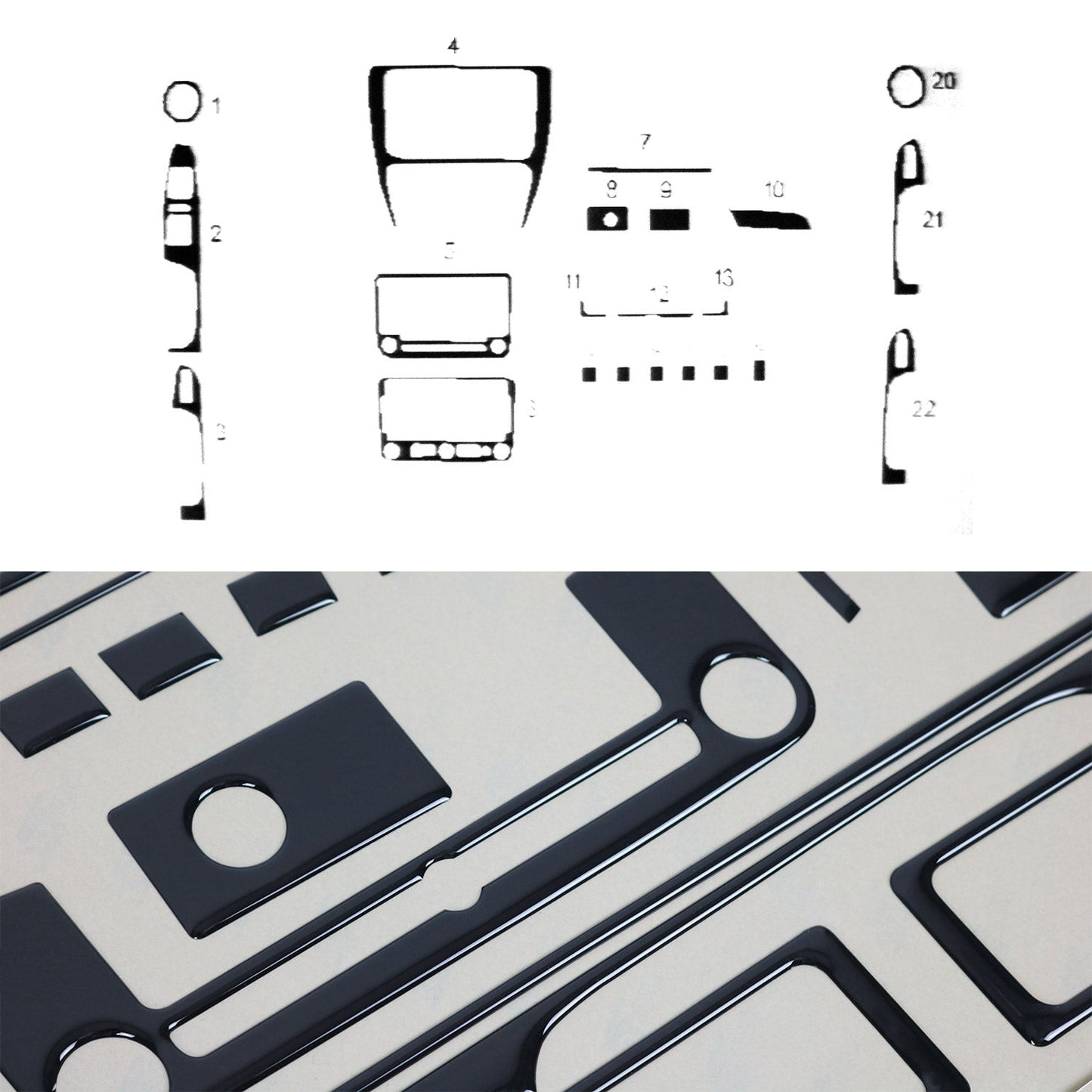 Listwa wykończeniowa kokpitu do VW Jetta 2010-2018, kolor czarny fortepianowy, 22 sztuki