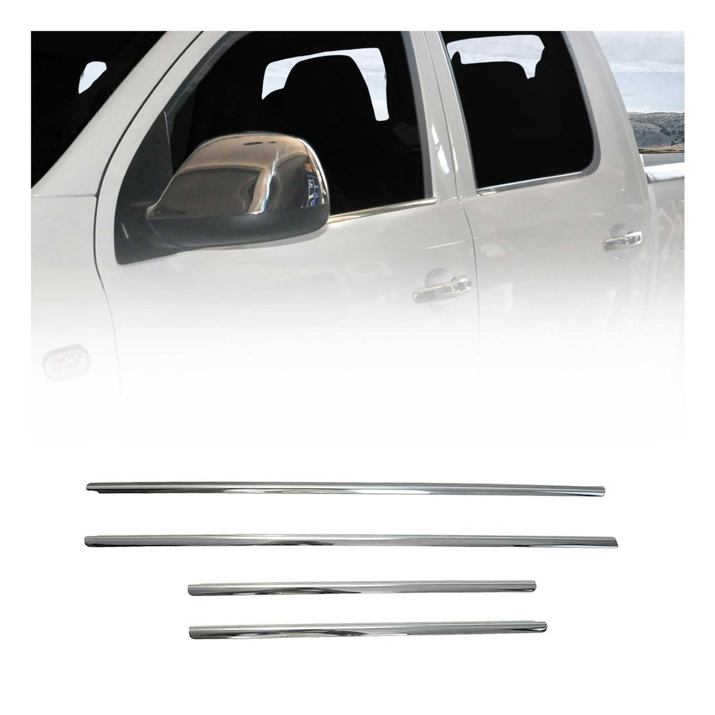 Benzi decorative pentru geamuri pentru VW Amarok 2010-2021, oțel inoxidabil cromat, 4 bucăți