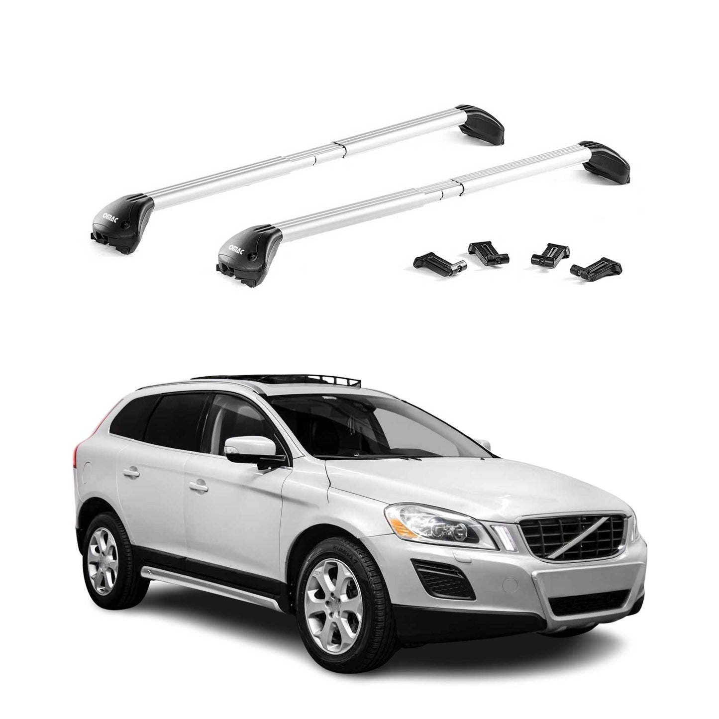 Portbagaj de plafon pentru Volvo XC60 2008-2025 100kg aluminiu argintiu 2 buc ABE