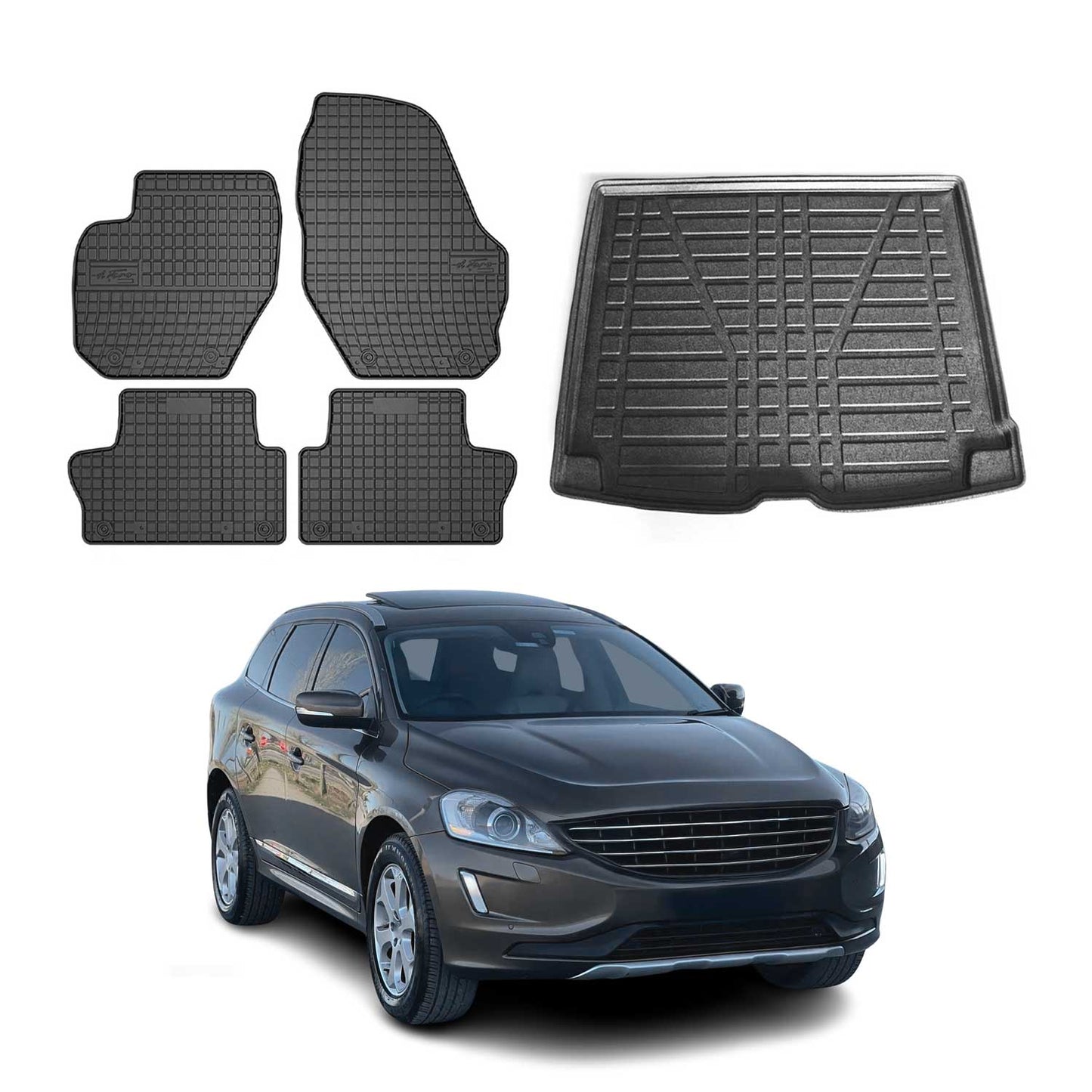 Fußmatten & Kofferraumwanne Set für Volvo XC60 2009-2019 Gummi Schwarz 5x