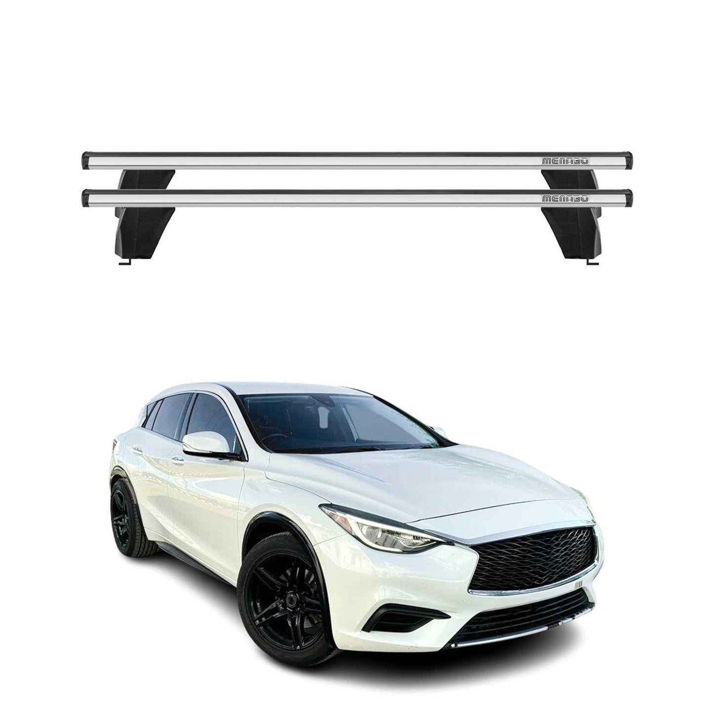 Bagażnik dachowy Menabo do Infiniti QX30 2016-2019, 75 kg, aluminiowy, srebrny, 2-częściowy