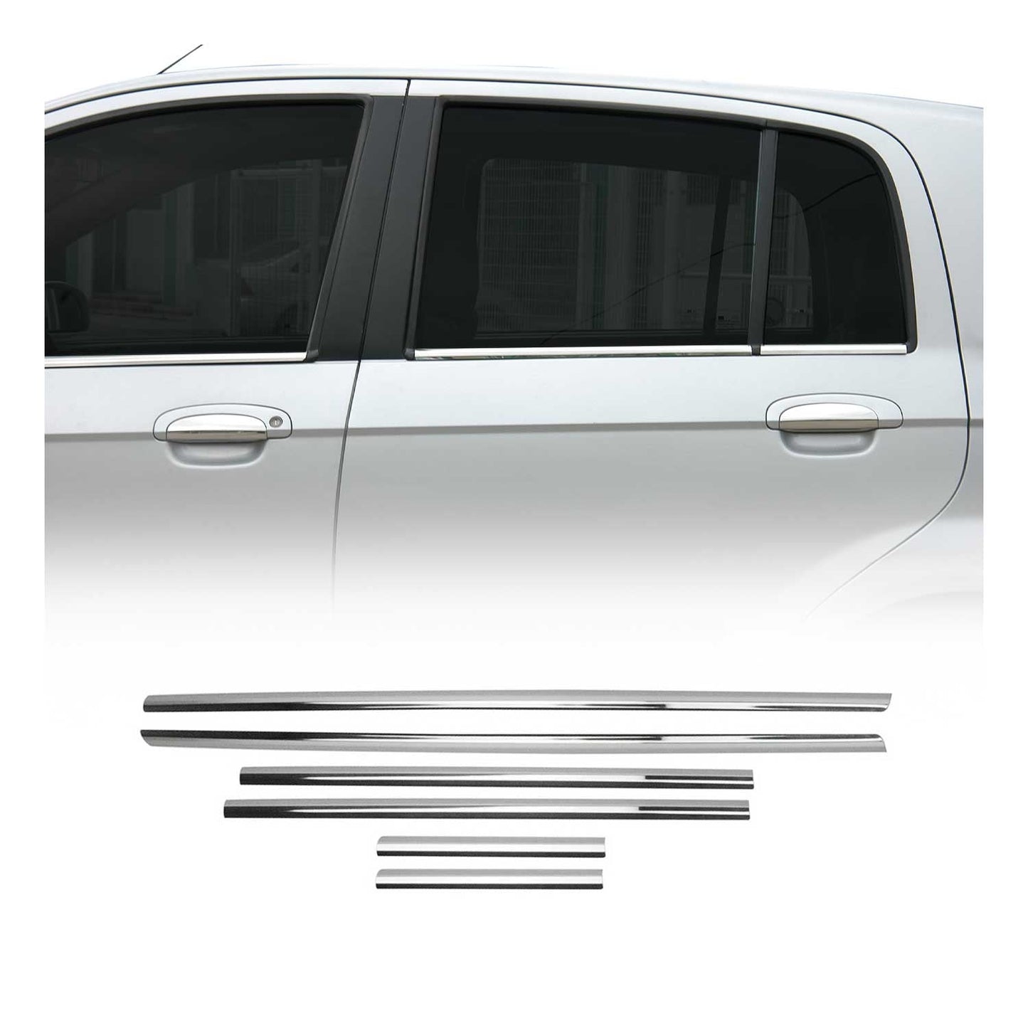 Benzi decorative pentru geamuri pentru Hyundai Getz 2002-2011, oțel inoxidabil cromat, 6 bucăți