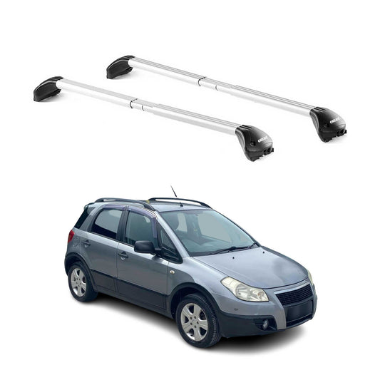 Portbagaj de plafon pentru Fiat Sedici 2005-2014, capacitate 100 kg, aluminiu, argintiu, 2 piese, cu ABE (omologare de tip germană).