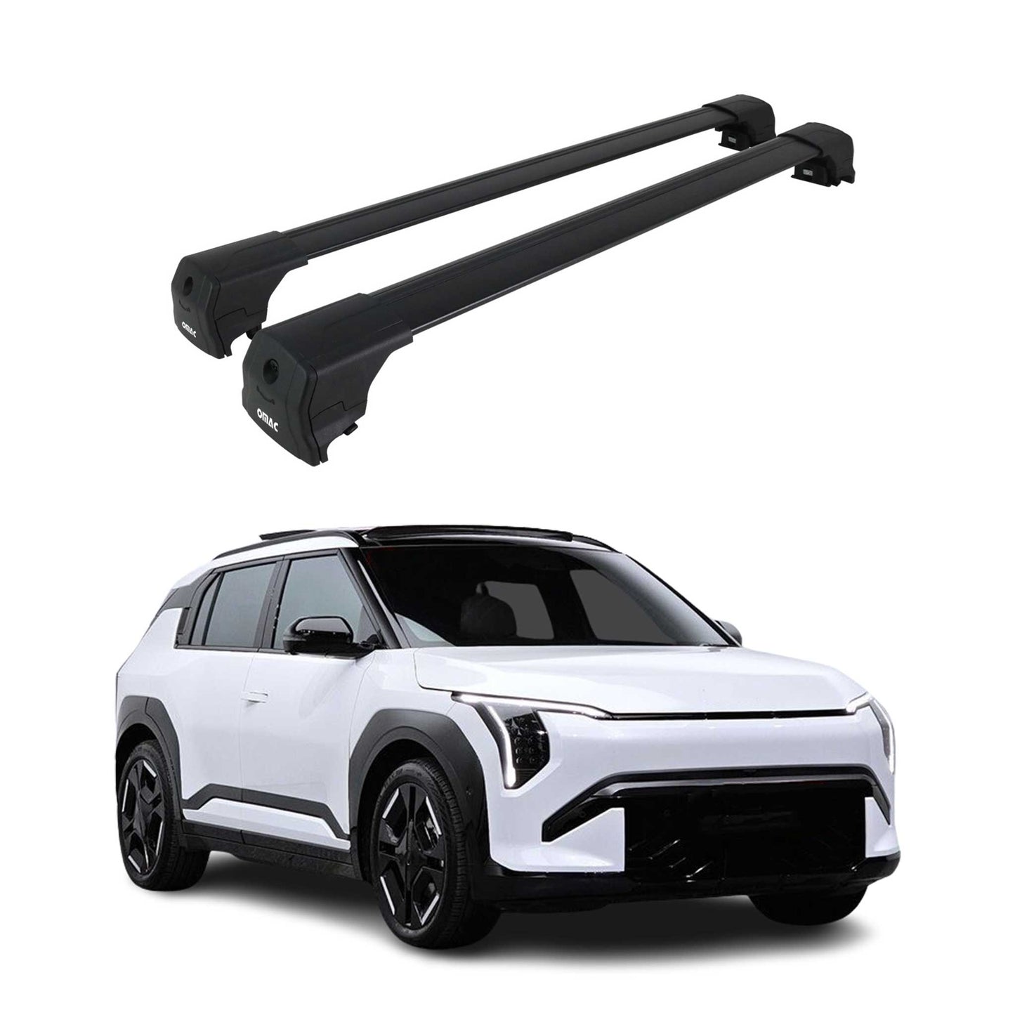 Dachträger Grundtäger für Kia EV3 2024-2025 75kg Aluminium Schwarz 2 tlg