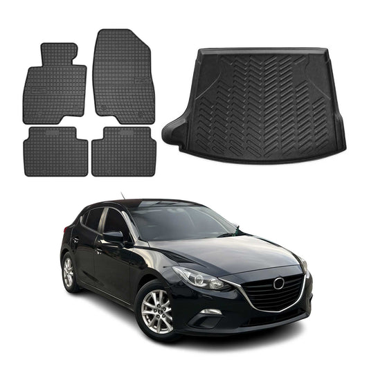 Fußmatten & Kofferraumwanne Set für Mazda 3 2013-2025 Gummi TPE Schwarz 5x