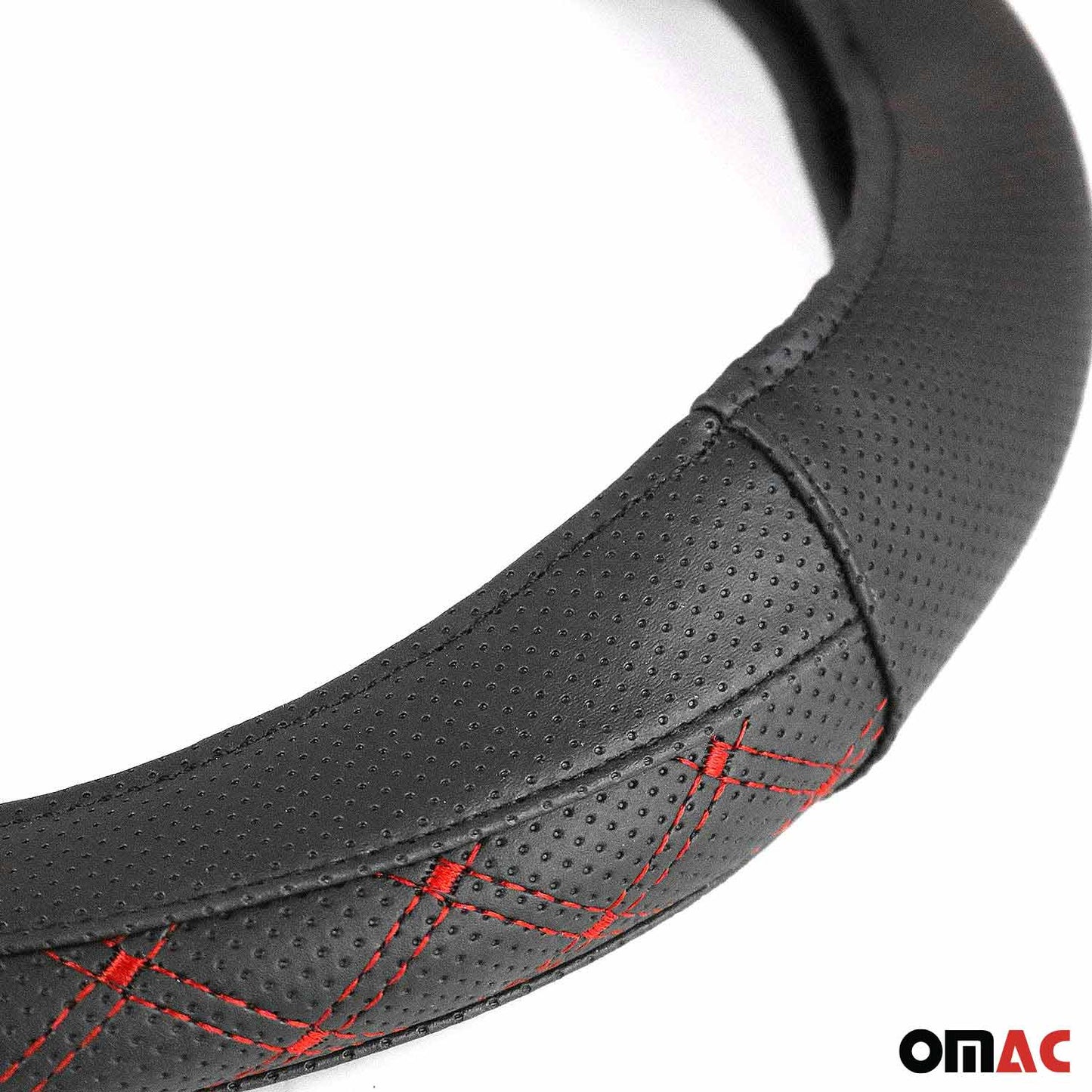 Lenkradbezug Lenkradschoner Lenkrad Abdeckung Schwarz Rot Stiche Ø 38-40 cm