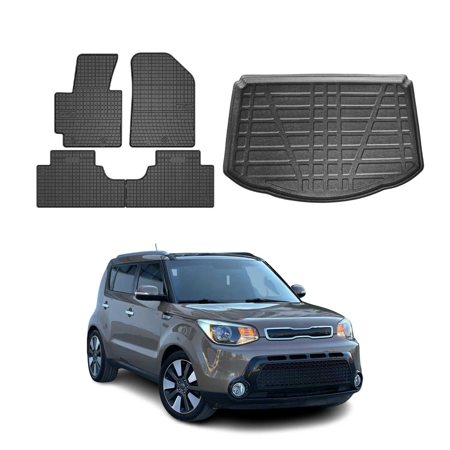 Fußmatten & Kofferraumwanne Set für Kia Soul 2015-2025 Gummi TPE Schwarz 5x