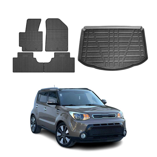 Fußmatten & Kofferraumwanne Set für Kia Soul 2015-2025 Gummi TPE Schwarz 5x