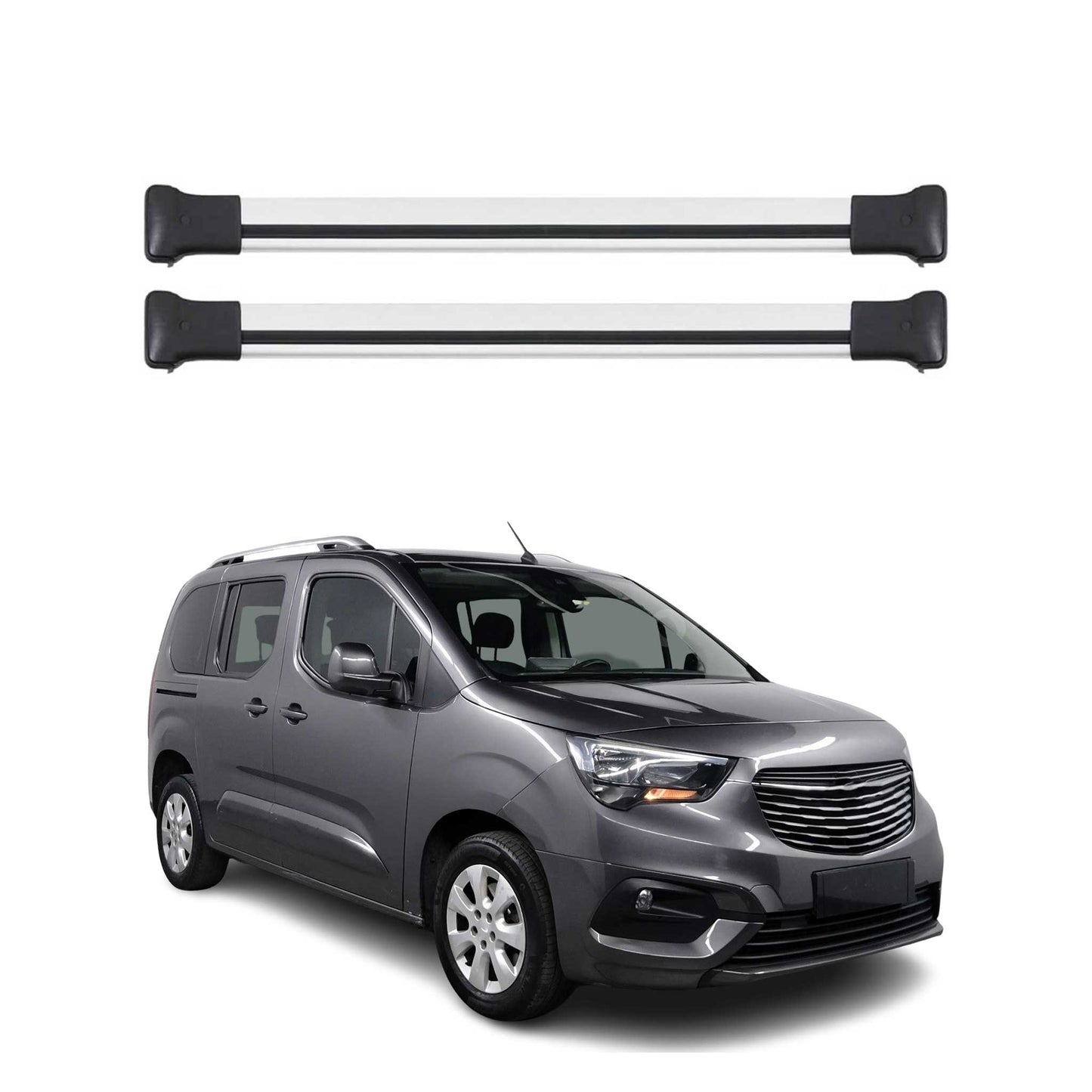 Portbagaj de plafon pentru Opel E Combo 2018-2025 75kg aluminiu argintiu 2 buc