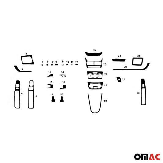 Ornamente interioare cockpit pentru Fiat Doblo 2000-2010, aspect aluminiu, 25 bucăți