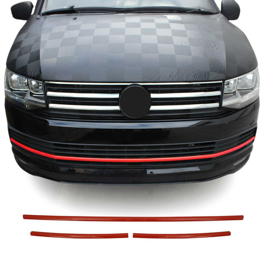 Benzi grilă radiator pentru VW T6 2015-2019 Highline, oțel inoxidabil, roșu, set 3 piese