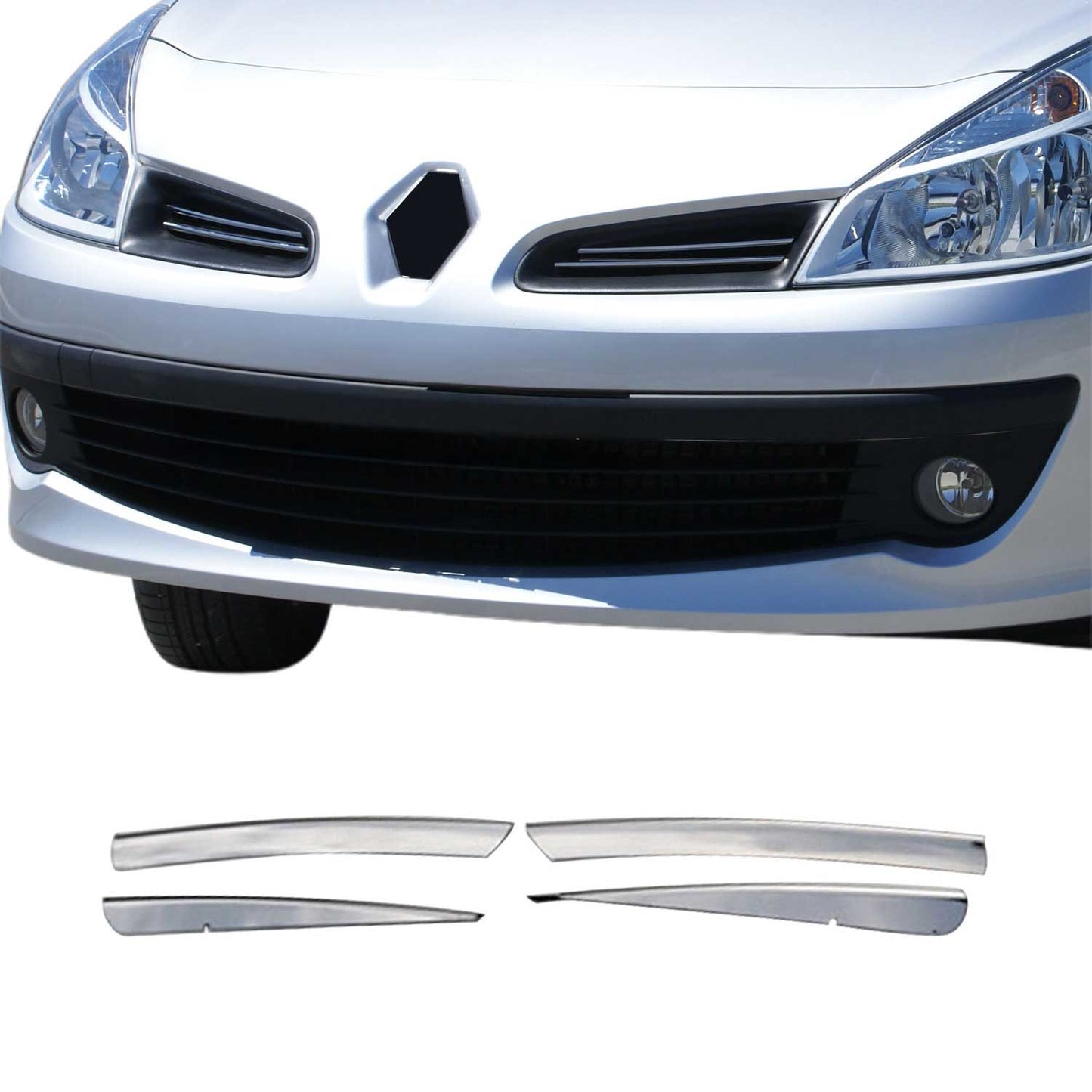 Benzi decorative grilă pentru Renault Clio 2005-2013, oțel inoxidabil, argintiu, 4x