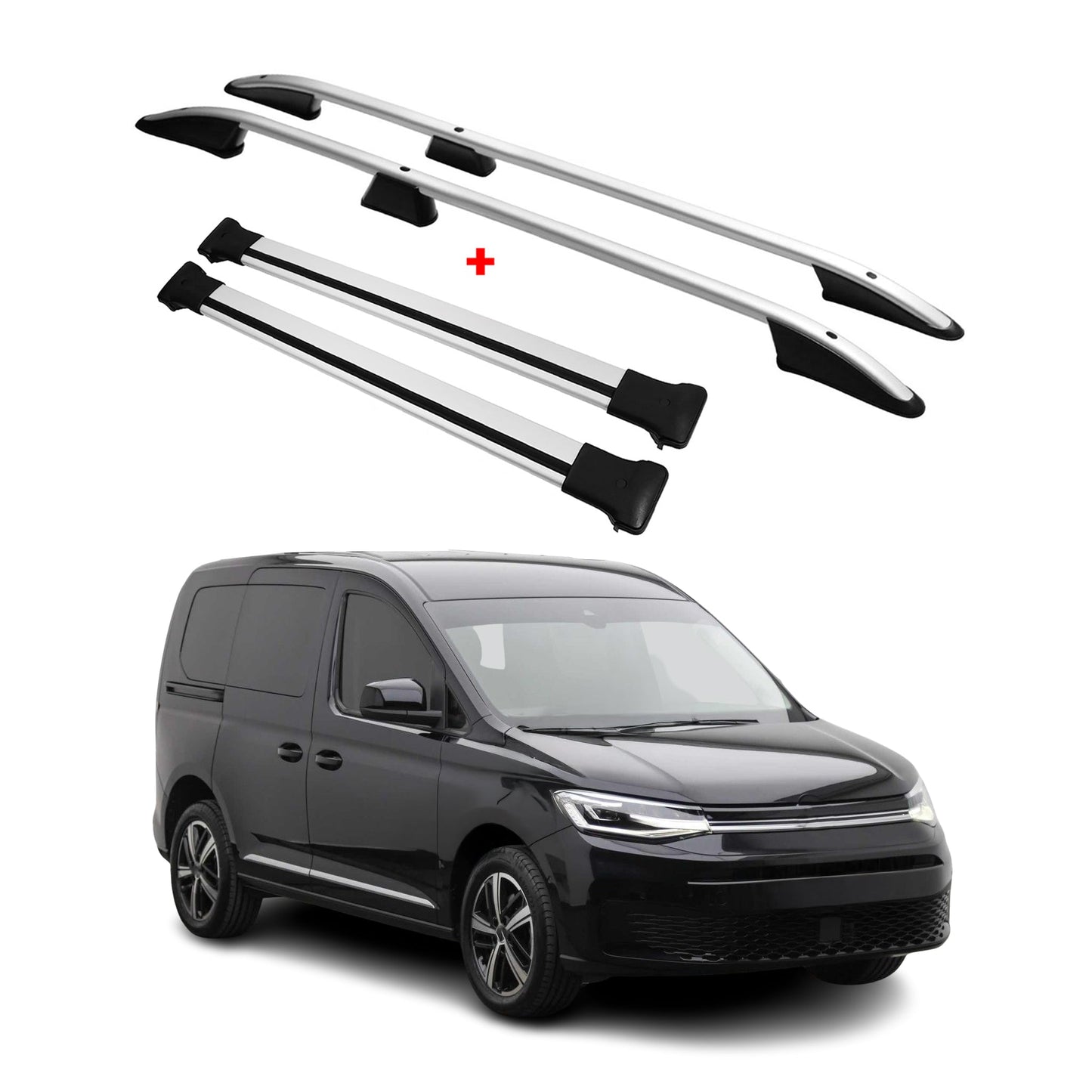 Dachreling + Dachträger SET für VW Caddy 2020-2025 Aluminium Silber 4x