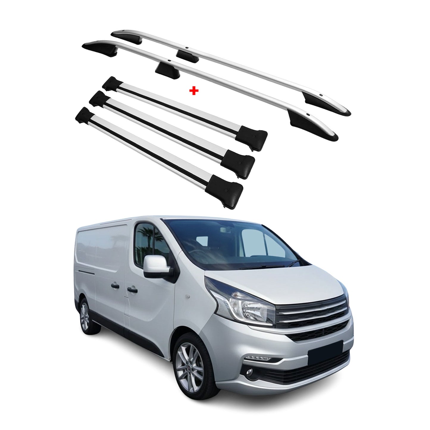 Dachreling + Dachträger für Fiat Talento 2016-2024 L2 Langer RS Alu Silber 5x