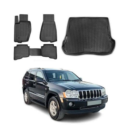 Fußmatten & Kofferraumwanne Set für Jeep Grand Cherokee 2005-2010 TPE Schwarz