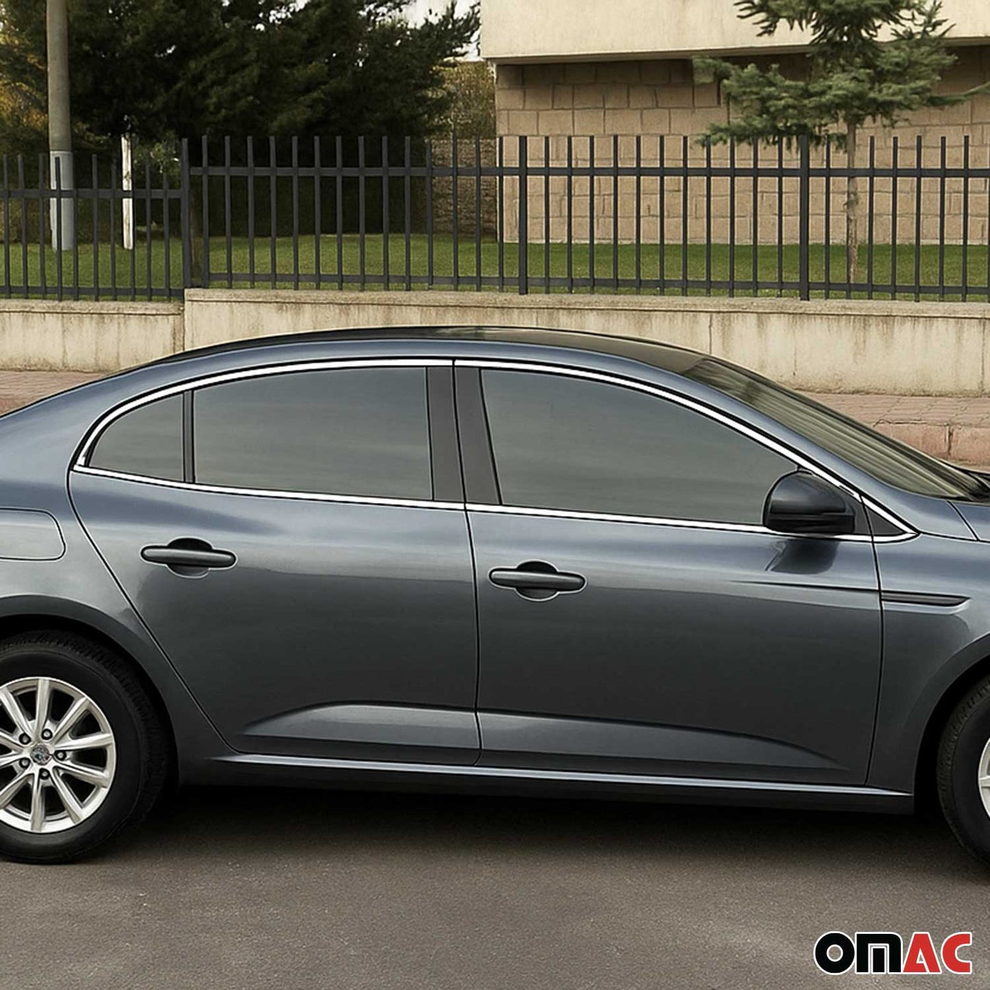 Benzi decorative pentru geamuri Renault Megane Sedan 2016-2025, oțel inoxidabil cromat, 6 buc.