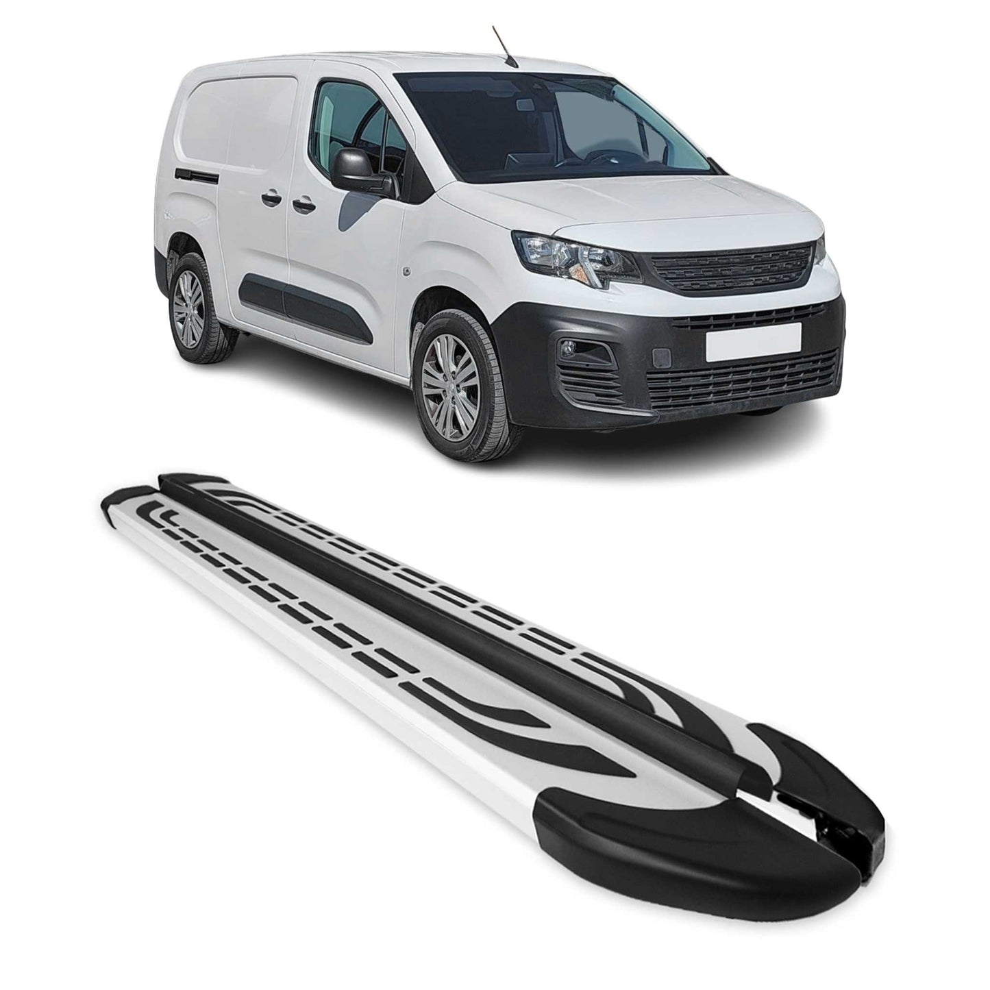 Trittbretter Seitenschweller für Peugeot Partner 2019-2025 Van L2 Silber 2 tlg