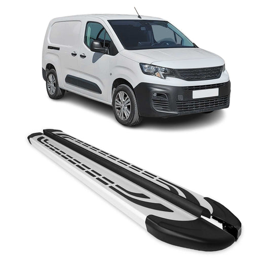 Listwy progowe/progi boczne do Peugeot Partner 2019-2025 L2 Srebrne, zestaw 2 szt.