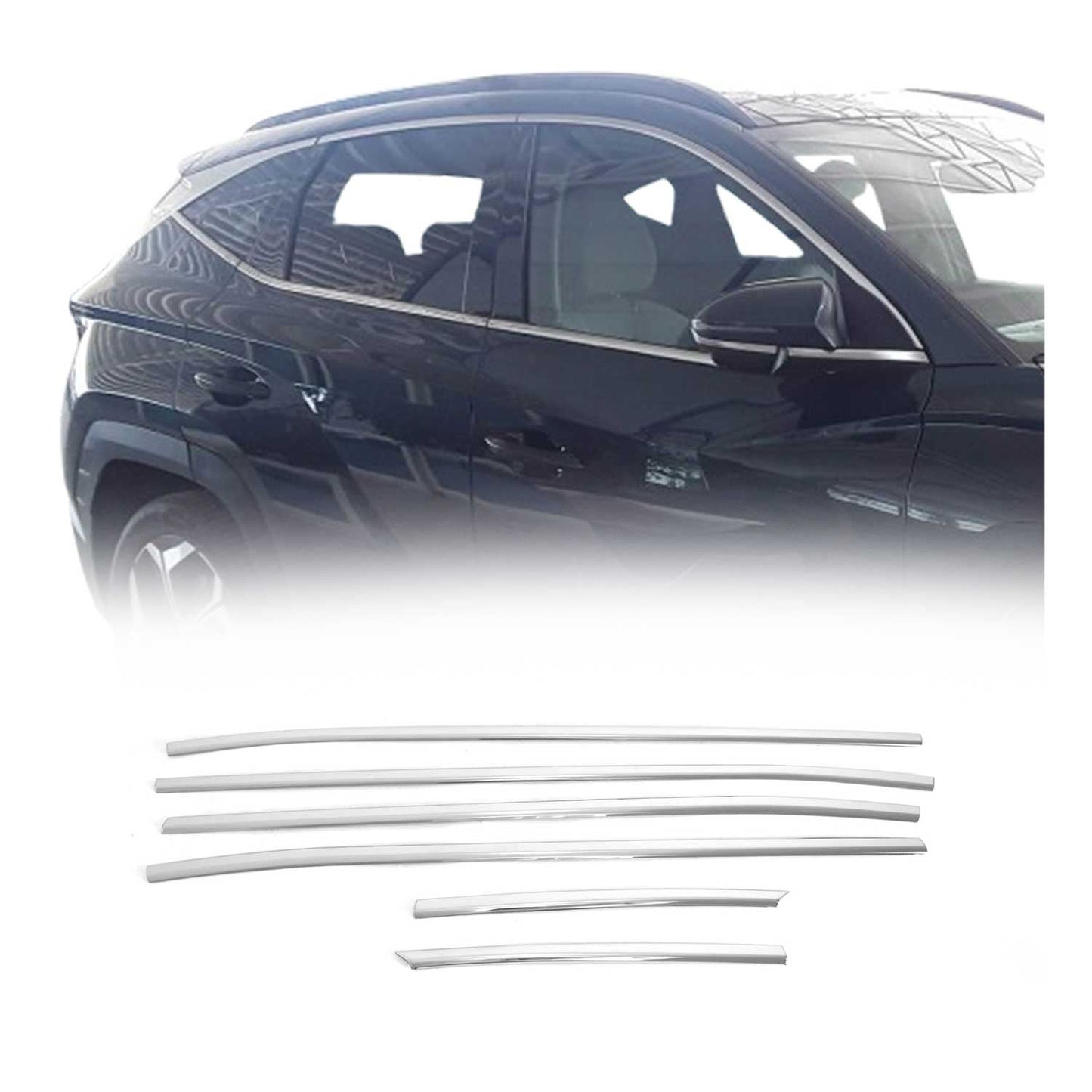Benzi decorative pentru geamuri pentru Hyundai Tucson NX4 2022-2025, oțel inoxidabil cromat, 6 bucăți