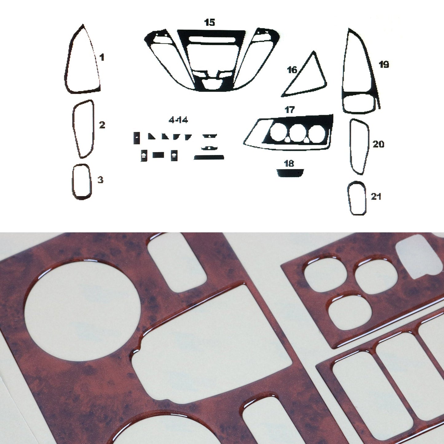 Innenraum Dekor Cockpit für Ford Tourneo Custom 2012-2023 Wurzelholz Optik 22x