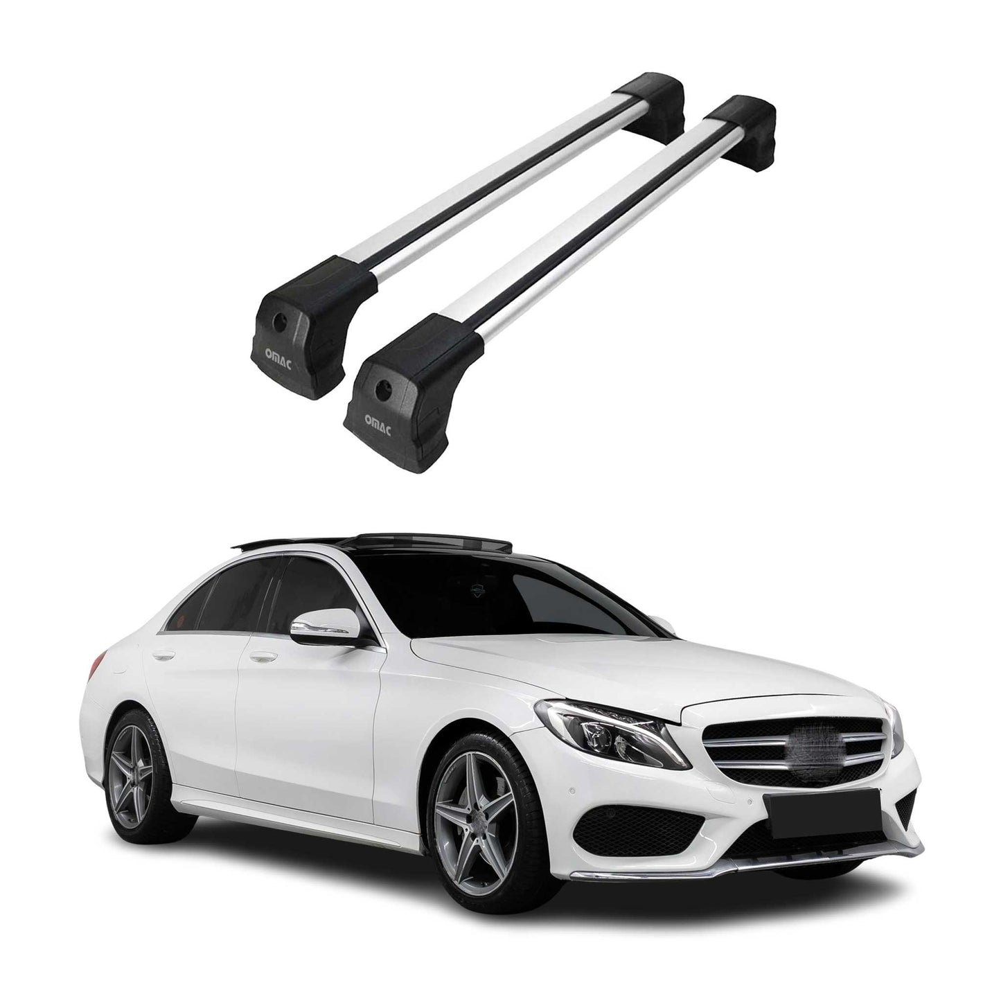 Portbagaj de plafon pentru Mercedes Clasa C W205 Sedan 2014-2021 75kg Gri Aluminiu 2x