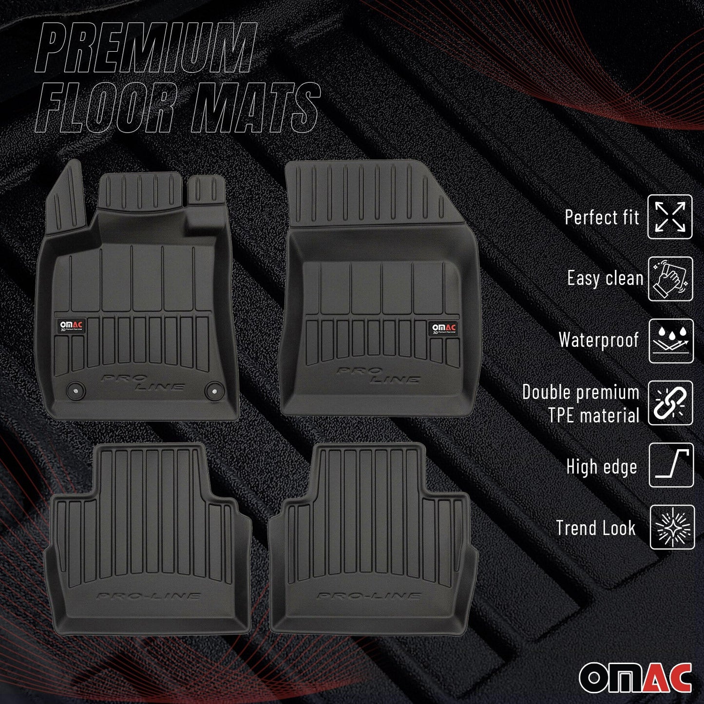 2018-2025 Peugeot 508 Fußmatten TPE Schwarz 4 tlg