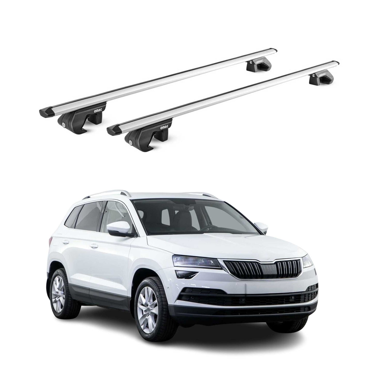 Portbagaj de plafon pentru Skoda Karoq 2017-2025 90kg aluminiu argintiu 2 buc ABE