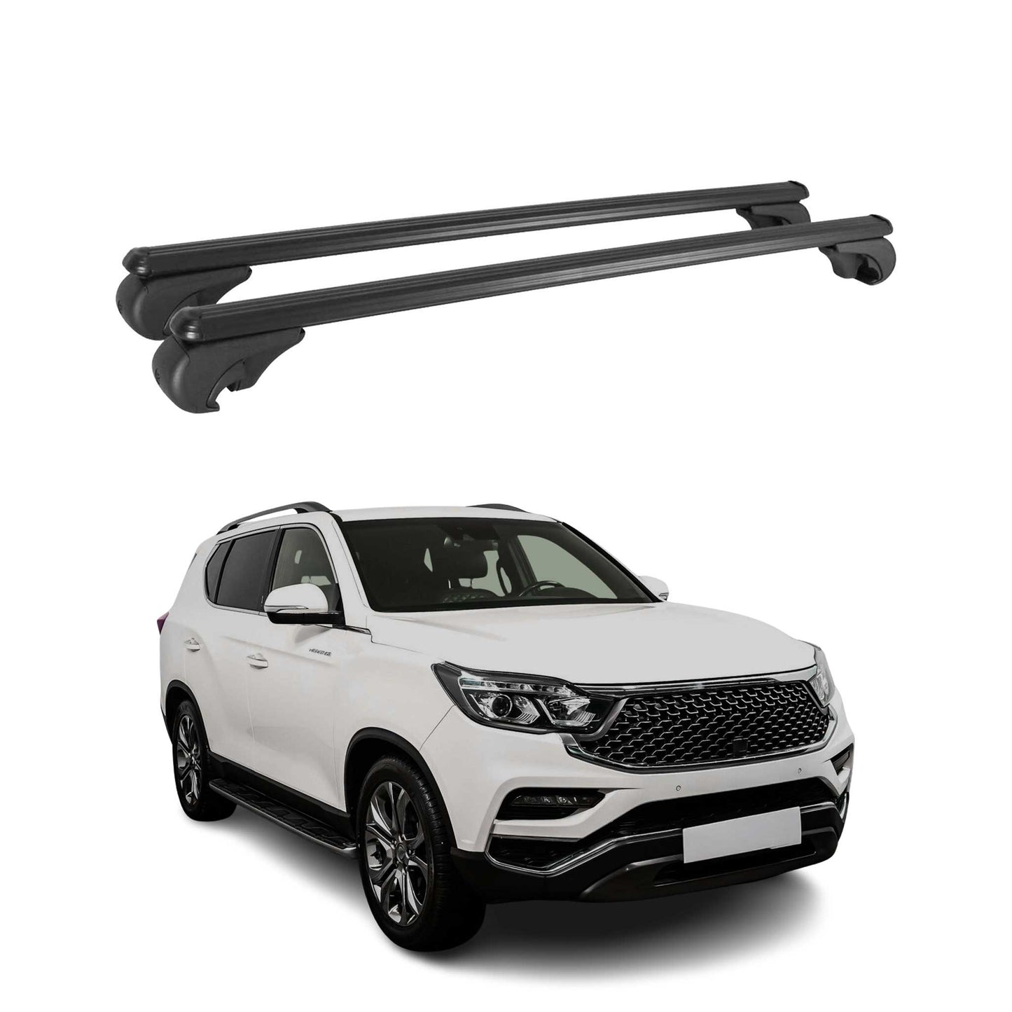 Portbagaj de plafon pentru Ssangyong Rexton mk4 2017-2021 75kg aluminiu argintiu 2 buc