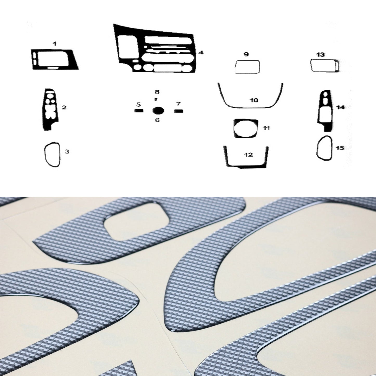 Ornamente interioare cockpit pentru Honda Civic 2005-2011, aspect carbon, 15 bucăți