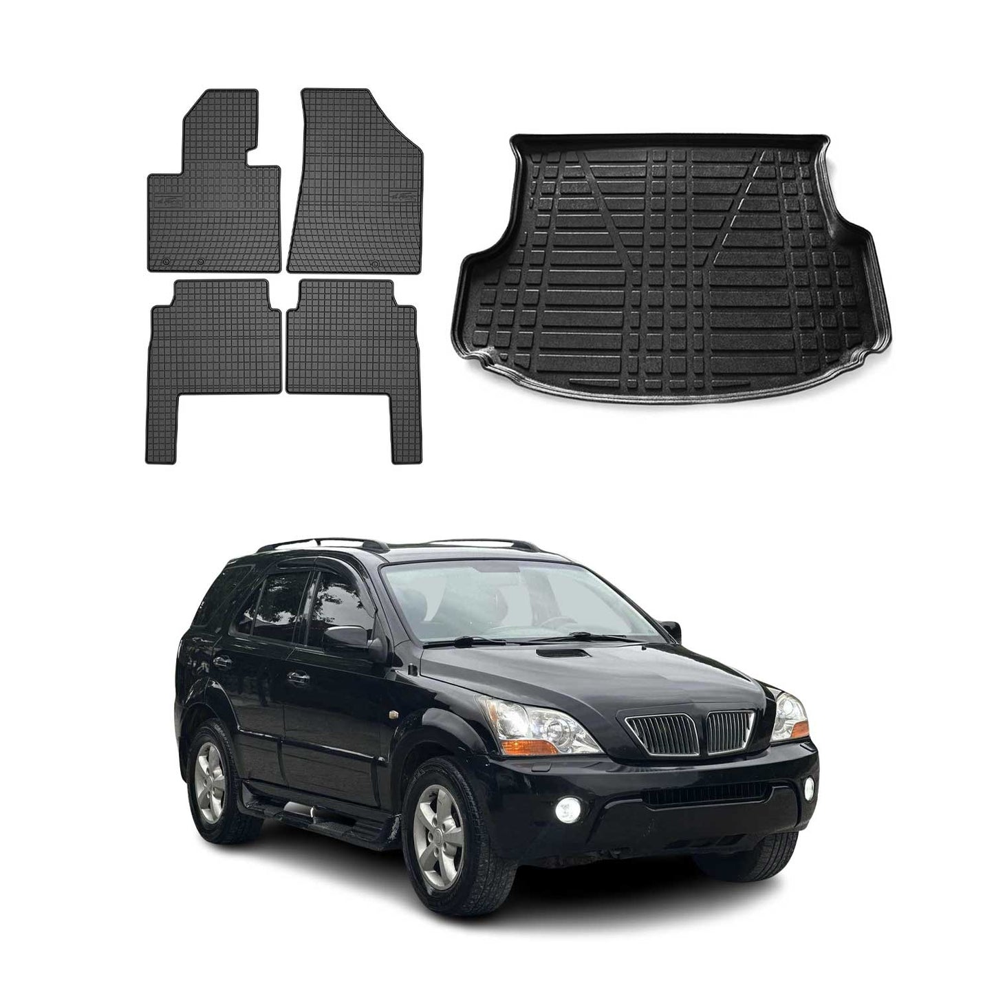Fußmatten & Kofferraumwanne Set für Kia Sorento 2009-2015 Gummi TPE Schwarz 5x