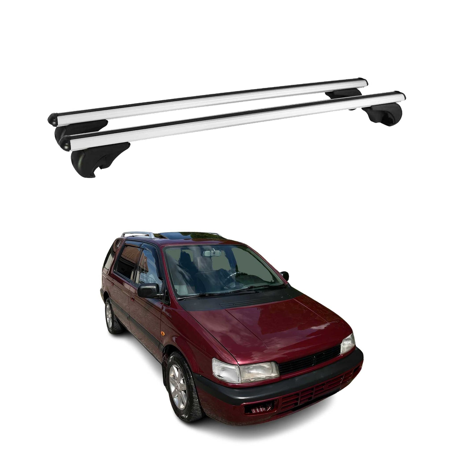 Portbagaj de plafon pentru Mitsubishi Space Wagon 1991-1997 75kg aluminiu argintiu 2 piese