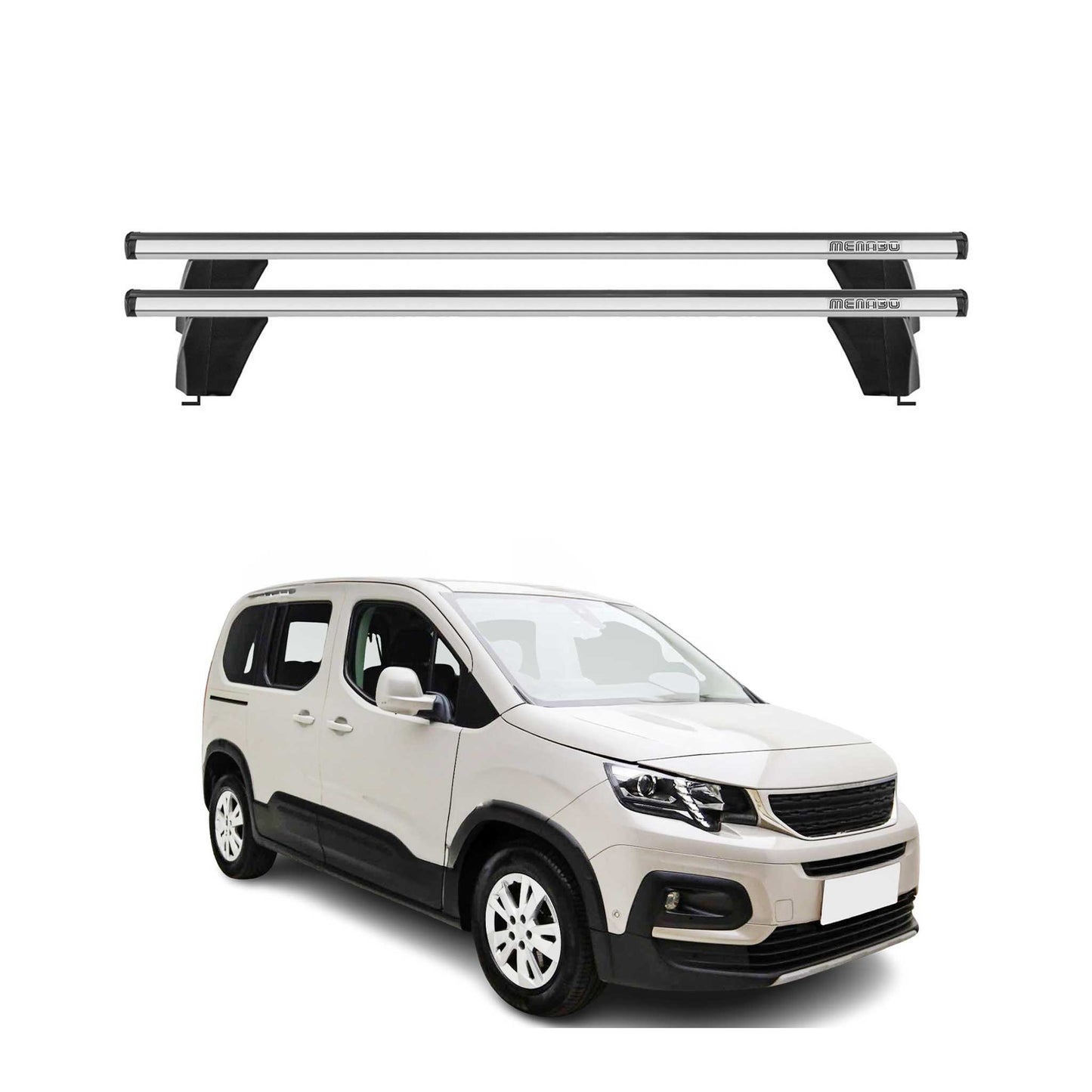 Menabo Dachträger Grundtäger für Peugeot Rifter 2018-2025 75kg Alu Silber 2 tlg